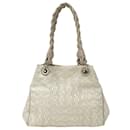 Beige und weiße Canvas-Tote-Tasche von Salvatore Ferragamo