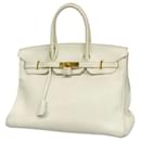 Sac à main Hermes Birkin 35 en cuir Taurillon Clemence blanc - Hermès