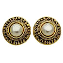 Chanel Gold Clip Earrings with Faux Pearl