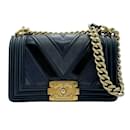 Chanel Boy Shoulder Bag in Navy and Gold