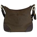 Bolsa de ombro em lona/couro com logo jacquard Prada