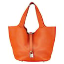 Bolso Hermes Picotin Lock GM de cuero Clemence naranja - Hermès