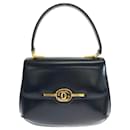 Gucci Vintage Leather Handbag Black Gold Hardware