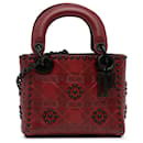 Dior Red Mini Embossed Calfskin Cannage Flower Studded Lady Dior