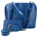 Bolsa carteira e pouch de joias Louis Vuitton Epi azul Lussac