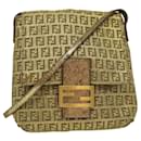 Fendi Zucchino Canvas Shoulder Bag Gold