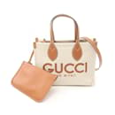 Sac fourre-tout en toile et cuir beige et marron Gucci