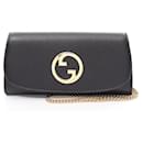 Gucci Black Leather Chain Continental Wallet Shoulder Bag