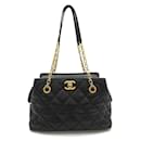 Bolso Tote de Cadena de Cuero Negro Chanel