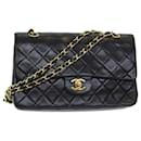 CHANEL Matelassé 25 Bolso de cadena con cierre giratorio de piel de cordero negro CC Auth yk14030A - Chanel