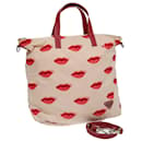 PRADA Borsa a Mano Nylon 2 vie Beige Rosso Argento Auth 85160 - Prada