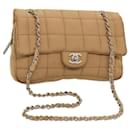 CHANEL Borsa a Spalla Choco Bar Turn Lock in Tela Marrone CC Auth yk14020 - Chanel