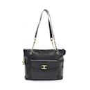 Sac fourre-tout en cuir caviar noir Chanel