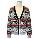 Chanel Brick / Khaki / Light Grey 2019 Snowflake Patterned Cashmere Knit Cardigan Sweater