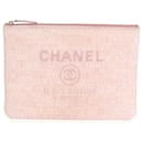 Chanel Pink Woven Straw Raffia Tweed Deauville Pouch