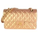 Kleine klassische Double Flap Tasche aus bronzefarbenem, gestepptem Lammleder von Chanel