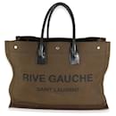 Saint Laurent Khaki Canvas Black Calfskin Rive Gauche Tote