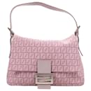 Bolsa de ombro FENDI Mamma Baguette em lona e couro Zucchino em rosa/púrpura 8BR001 - Fendi