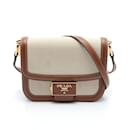 Prada Beige and Brown Canvas Leather Shoulder Bag