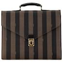 Fendi Brown Pequin Coated Canvas Briefcase