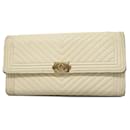 Chanel Long Wallet Boy V Stitch in White Caviar Leather