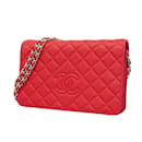 Chanel Red Lambskin Shoulder Wallet