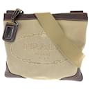 Prada Canvas/Leder Logo Jacquard Schultertasche