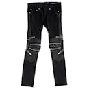 Jeans biker a vita bassa D04 con dettaglio zip in cotone nero di Saint Laurent