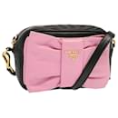 Bolsa de ombro Prada de couro rosa e preto Auth Am6034