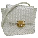 Sac à épaule en cuir Intrecciato Bottega Veneta blanc Auth 75450