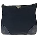 Bolsa de ombro Prada em nylon/couro com placa de logo triangular Tessuto