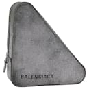 Balenciaga Triangle Duffle Clutch Bag Leather Gray 476976 Auth Bs13794