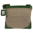 Bolsa de ombro messenger em lona/couro com logo jacquard Prada