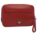 Bolso clutch de cuero Safiano Prada rojo Auth Ac2882