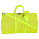 LOUIS VUITTON Monogram Mesh Keepall Bandouliere 50 Bag Yellow M55380 Auth 84353S - Louis Vuitton