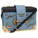 PRADA Shoulder Bag Safiano leather Blue Gold Auth ar12338A - Prada