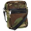 SAINT LAURENT Camouflage Shoulder Bag Canvas Khaki Silver Auth ar12331 - Saint Laurent