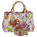 PRADA Flower Pattern Canapa PM Hand Bag Canvas 2way Multicolor Auth ar12288 - Prada