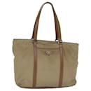 PRADA Tote Bag Nylon Beige Silber Auth 84544 - Prada