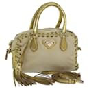 PRADA Hand Bag Nylon 2way Beige Gold Auth 85102 - Prada