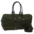 PRADA Boston Bag Nylon Khaki Silver Auth 85295 - Prada