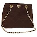 PRADA Chain Shoulder Bag Nylon Brown Gold Auth 85466 - Prada