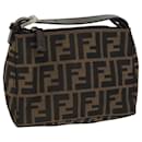 Bolsa de mão em canvas Zucca FENDI marrom preto Auth am6704 - Fendi