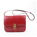 CELINE Classic Box Medium Leather Shoulder Bag in Red - Céline