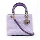 Bolsa Lady Dior média em couro de cordeiro Cannage tricolor em roxo e rosa claro