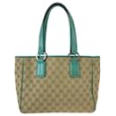 Bolso tote de lona GG beige verde Gucci