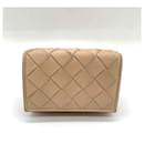 Bottega Veneta Leather Tri-Fold Wallet Beige Compact