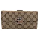 Gucci GG Canvas braun beige silberne lange Geldbörse