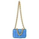 Bottega Veneta Padded Chain Cassette Shoulder Bag in Blue Leather