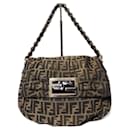 Fendi Tobacco Zucca Canvas Mia Flap Shoulder Bag Brown